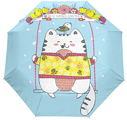 Kitty Flower Cat Swing Umbrella Windproof Automatic Foldable Umbrells Auto Open Close for Men Women Kids
