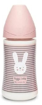 Suavinex PA Biberon anti-colique 270 ml, tétine coudée, flux nouveau-né, sans BPA, nourrisson, moustaches rose, L1