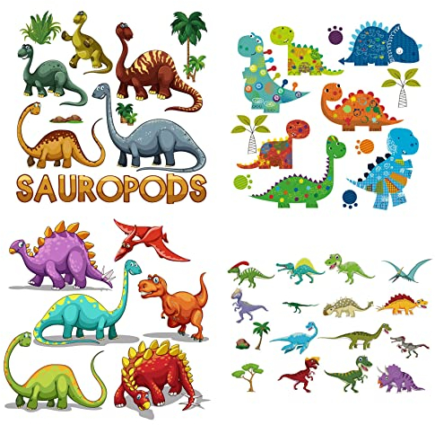 Woohome 4 Blätter Dinosaurier Patches zum Aufbügeln, Dinosaurier Thermotransfer Patches Aufkleber, Thermotransfer Bügelbilder für DIY Kleidung T-Shirt Jeans