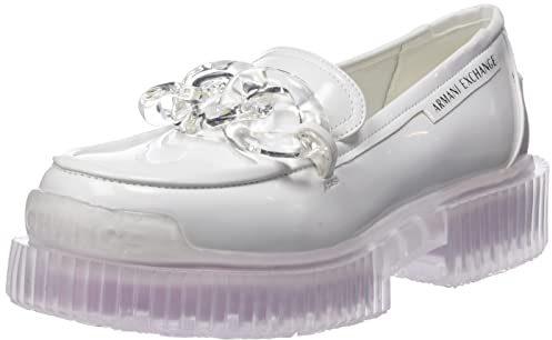 Armani Exchange Damen Upper, Trasparent Sole, Comfort Fit Loafer, IRIO White, 38 EU Schmal