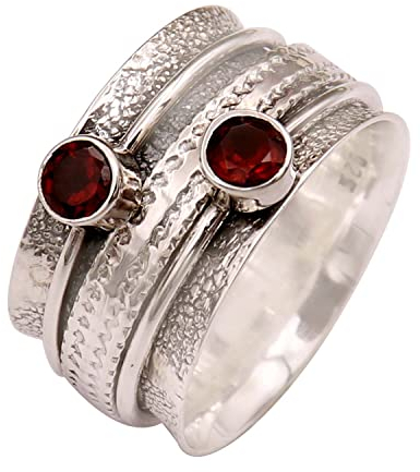 Goyal Jewels Granat Edelstein Silber Ring Massiv 925 Sterling Silber Spinner Meditation Ring Alle Größen Männer Frauen Ring Geschenkartikel Aussage Handgemachter Schmuck GESR149 (68 (21.6))