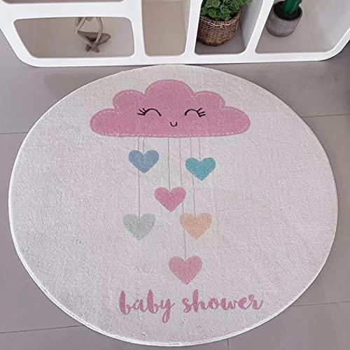 ARUGYTEI Kinderzimmer Jugendzimmer Teppich Rund Weiches Kaschmirimitat Teppiche Kinderzimmerteppich, Kinderteppich Spielmatte,Wolken und Herzmuster, ø 130 cm