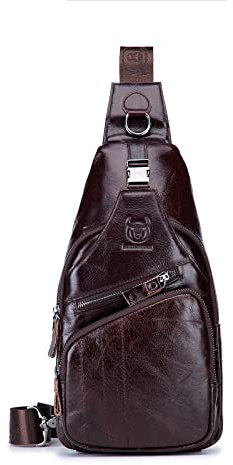 pundarika Herren Leder Brust Tasche Business Leder Umhängetasche kleine Crossbody Tasche Reisen Arbeit Büro Wandern Ledertasche-Braun