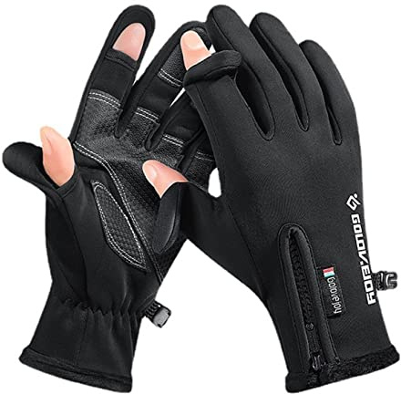 WLDOCA Winter Fingerlose Angelhandschuhe für Männer, Wasserabweisend & Anti-Rutsch Kaltes Wetter Touchscreen Warme Fahrradhandschuhe für Motorrad Arbeit Fahren Jagen Ski Laufen Wandern Fotografie
