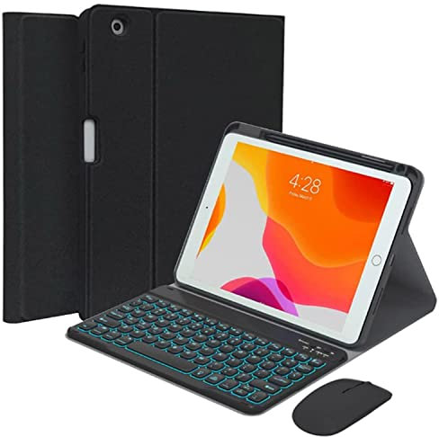 QYiiD Funda con Teclado Español para iPad Mini 5 2019, 7 Colores Retroiluminados Bluetooth Inalámbrico Teclado Desmontable con Ratón Desmontable Compatible con 7.9 Pulgadas iPad Mini 5/4/3/2/1, Negro