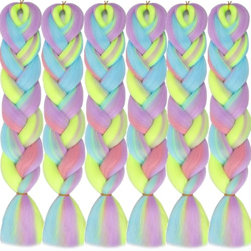 LDMY Flechthaar, synthetische Zöpfe, Ombré-Stil, Rosa, Blau, Lila, Jumbo-Zopf-Haarverlängerung, 100 g/Stück, 6 Stück