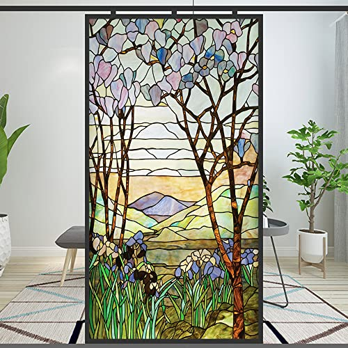 Sichtschutz-Fensterfolie im europäischen Kirchenstil, Buntglas, statische Haftung, dekorativ, mattiert, Fensteraufkleber (Muster: 80 x 200 cm)