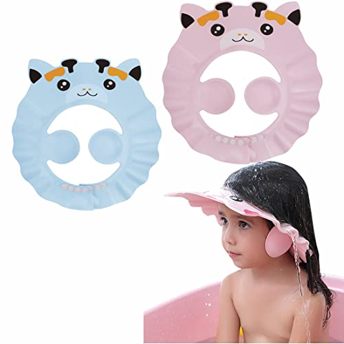 2er Duschhaube Kinder Shampoo Schutz Kappe Verstellbar Badeschutz Duschkappe Ohrenschutz Augenschutz Haarduschhaube Faltbar Badekappe Kinderschutz Haarwaschhilfe für Junge Mädchen Baby Rosa,Blau