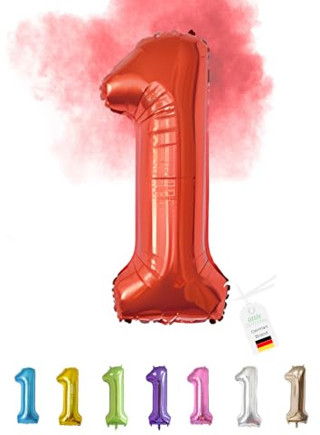 LITTLE BIRTHDAY | Zahlen Luftballon | Folienballon | Helium Gas Balloon Ballon | 101 cm | 0 1 2 3 4 5 6 7 8 9 in vielen Farben | Geburtstag | Kindergeburtstag | Deko | rot 1