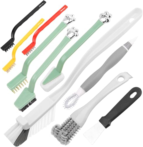 Juego de 10 cepillos de limpieza de cocina, cepillo de latón para estufa de gas de limpieza profunda, cepillos de nailon para fregadero de cocina, raspador de estufa, cerdas rígidas, eliminación de