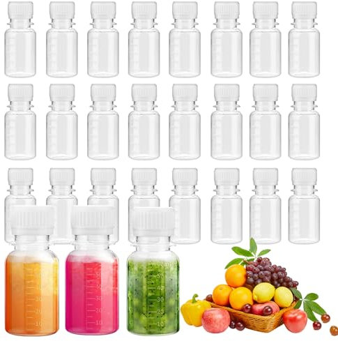 Voittozege 24 Pack, 2 oz Plastic Juice Bottles with Black Caps,Empty Containers in Bulk,Mini Water Bottle Containers,Ginger Shots Bottles for Juicing, Smoothie, Drinking and Other Beverages
