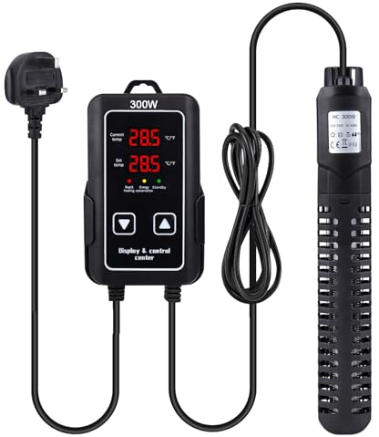 Sgizoku 300W Aquarium Heater with External Temperature Controller LED Digital Dual Display,Submersible Fish Tank Heater with Anti-burning and Overheat Protection,for Fish Tanks up to 250 L