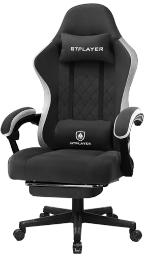 GTPLAYER sedia gaming ergonomica sedia da gaming tessuto traspirante schienale alto con cuscino imbottito a molle, poggiatesta e supporto lombare per giochi di studio e lavoro nero
