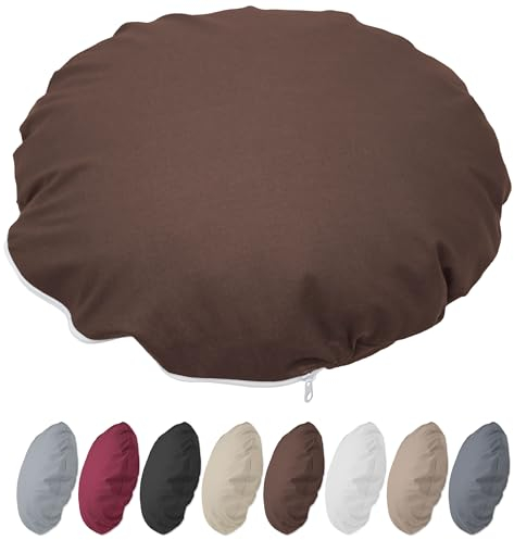 Nurtextil24 Kissenbezug Rund 80cm Ø Durchmesser Braun Reißverschluss Bodenkissen Sitzkissen Rundkissen Stuhlkissen 100% Baumwolle Bettkissen Sofakissen Kopfkissen Hülle Überzug