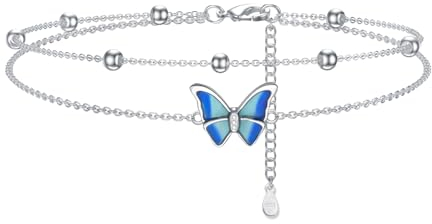 Tusuzik Bracelet Cheville Femme Argent 925 Double Chaine Papillon Boule Ronde Zircon Bracelets de avec Chaîne Ajustable Bijoux Plage D'été Cadeau Fille