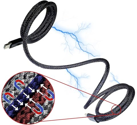DST Magnetic Charging Cable - Tangle Free - USB-C to Lightning - 1M - Fast Charging - 27W - Braided (Black)