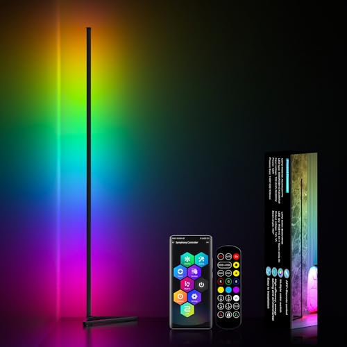 MIWATT Black Corner Floor Lamp - Smart RGB LED Corner Lamp with App and Remote Control, 16 Million Colors & 68+ Scene, Music Sync, Timer Setting -for Living Rooms, Bedrooms, and Gaming Rooms