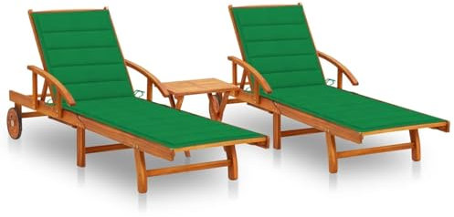 CIADAZ Sonnenliegen 2 STK. mit Tisch und Auflagen Massivholz Akazie, Gartenliege, Liegestuhl, Sonnenstuhl, Sonneninsel Outdoor, Liegen, Gartenmöbel, Bäderliege, Relaxliege - 3077350