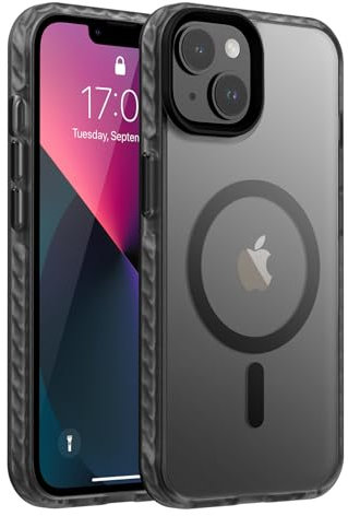 Urarssa Magnetisch Handyhülle für iPhone 14 und iPhone 13 Hülle, Kompatibel mit MagSafe, Durchscheinend Matt Handyhülle Dünn Stoßfest Schutzhülle für iPhone 14/13 Schwarz