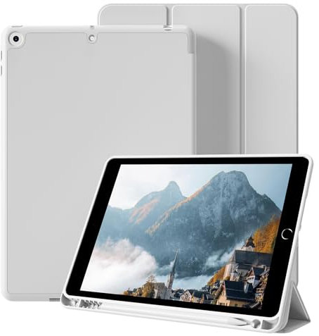 BQDIYOO Case for iPad 9th 8th 7th Generation (2021/2020/2019), 10.2 Inch Case, with Pencil Holder, Hard Clear iPad 9/8/7th Generation Cover, Auto Wake/Sleep, Grey