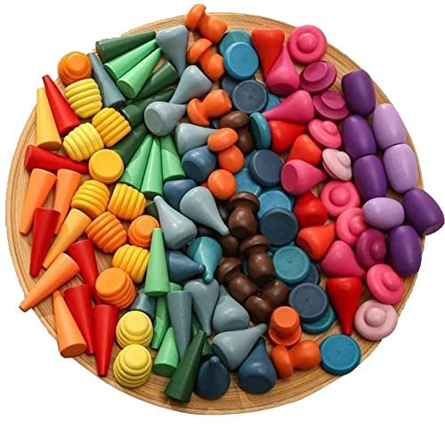 Zghhc 162 Stück Hölzernes Regenbogen-stapelspielzeug, Lose Teile, Spielmaterialien, Lernen, Pädagogische Form, Sortieren, Sensorisches Spielen, Montessori-Spielzeug