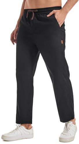 Misfuso Pantalon Homme Cargo avec Cordon Elastique Pantalon Homme Décontracté de Sport Léger Respirant Noir 40