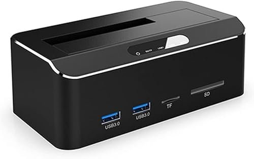 Disco Duro Externo, estación de Acoplamiento para Disco Duro SATA de 2,5 o 3,5 con USB 3.0 de 5 Gbps, Caja para HDD y SSD, 2 concentradores USB 3.0, Lector de Tarjetas TF/SD, com