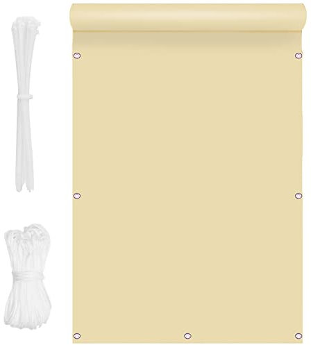 Brise-vue - 0,9 x 10 m - Résistant aux intempéries - Protection solaire pour cour, pelouse, pergola, terrasse, jardin - Avec œillets et attaches de câble en nylon - Crème