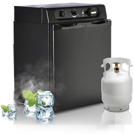 Techomey Frigorifero Trivalente per Camper, Frigorifero 12V 220V Gas, Frigorifero a Gas per Campeggio Caravan Roulotte Chalet Casa-Mobile, 40L, Nero
