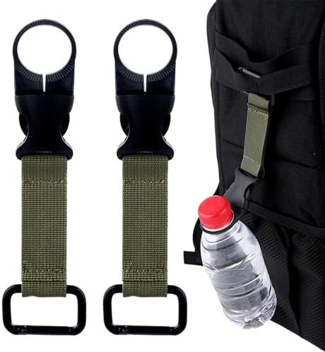 cobee 2 Stück Nylon Flaschenhalter Clips, Gürtel Karabiner Flaschenhalter Clips Rucksack Wasserflaschen Schnallen Halter Haken für Camping Wandern Reisen Angeln Outdoor Aktivitäten(Dunkelgrün)