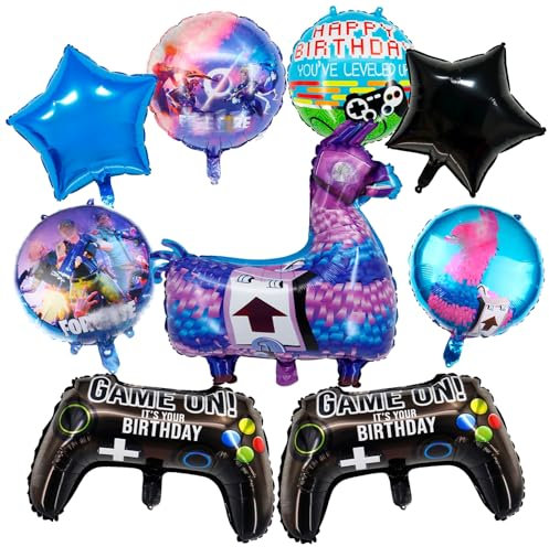 9 Stück Fortnit Luftballon Kinder Geburtstag Kit Gaming Cartoon-Charaktere Party Folienballons Große Größe Mehrfarbig Folienballons für Jungen Mädchen Kinder Geburtstagsdeko