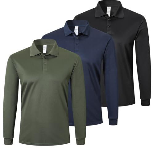 ZENGVEE Mens Polo Shirts Long Sleeve 3 Pack Quick Dry Breathable Lightweight Golf Polo T Shirts Casual Sports Gym Tennis Tops(P8520-BNG-L)