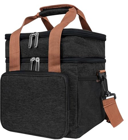 Linkidea Lonchera aislada con 2 capas para tarro de comida y almacenamiento de lonchera, bolsa de almuerzo reutilizable Oxford, compatible con Bentgo Classic de 12 onzas, Iteryn, Lovina (Negro)