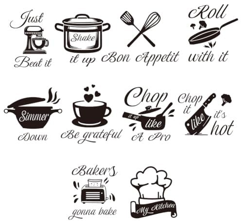 GOMAKERER Wandtattoo Küche Wandaufkleber Für Küchenutensilien Mit Lustigen Buchstaben Abnehmbar Zum Abziehen Und Aufkleben Wanddekoration Für Zuhause Restaurant Küche 90x39cm