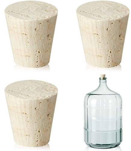 Ziliny 3 Pcs Carboy Cork Stopper, Glass Carboy Cap for 1, 3, 5, 6 Gallon Glass Water Jug, Wood Tapered Fermentation Cap Cork Stoppers (5 Gallon)