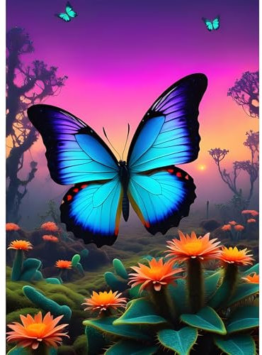 GDYEEH Schmetterling Diamond Painting Erwachsene, 5D Kaktus Diamant Kunst Bilder Anfänger, DIY Abendglühen Runder Vollbohrer Diamanten Malerei Stickerei Kreuzstich Geschenke Home Wand Dekor 30x40cm