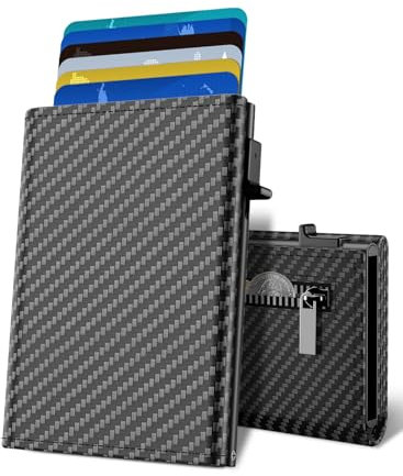 CHJGLNL Portafoglio Uomo Slim, Porta Carte di Credito Uomo, Pop Up Porta Tessere con Portamonete e Chiusura Magnetica & ID Window, Portacarte in Pelle Carbonio con Protezione RFID per 11 Carte