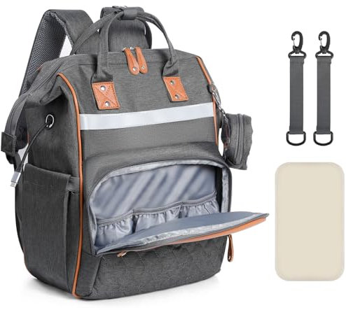 Romon Sac à Dos à Langer pour Bébé, Sac a Langer Bebe Grande capacité de Rangement Multiples Poches Isothermes, Sac Voyage Avec Matelas à langer, Sangles de Poussette, Sac de Maternité Maman ou Papa