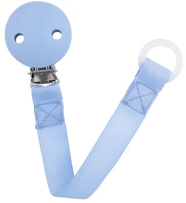 babynova Schnullerband mit Clip und Silikonring - Schnullerhalter kompatibel mit jedem Schnullern - Kinderwagen Zubehör - BPA-frei - Blau