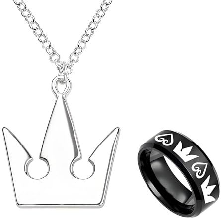 YouU 2 Stück Kingd. Hearts & Crowns Design Halskette Krone & Raxas' Ringe Anime Cosplay Modeschmuck Zubehör