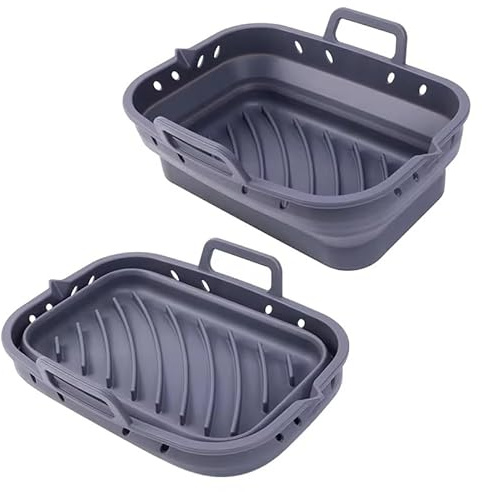 Air Fryer Silicone Liner Set, 2-Pack, Heat-Resistant to 220°C, Non-Stick with Handles, Dishwasher Safe (Grey)