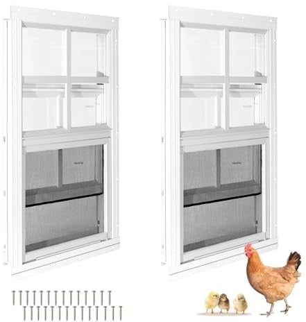 COLORPAPA Hühnerstall-Fenster, 2er-Pack, bündig montierte Schuppenfenster für Hühnerstall, Geflügel, Haustierstall, Spielhäuser und Schuppen, 35,6 cm B x 53,3 cm H (weiß)