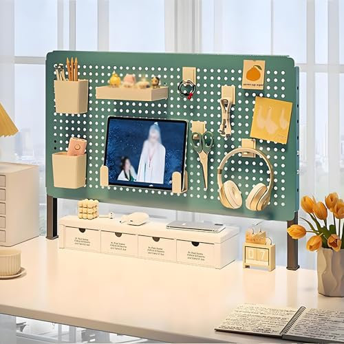 CTREVL Pegboard Schreibtisch Klemmbar, Stecktafel Wand Organizer Peut Serrer un Bureau de 3 cm D'épaisseur for Wall Organize Home Office and Gaming Setup(Grün,80x40cm/31.4x15.7in)