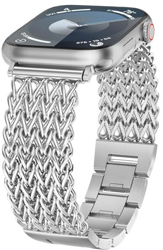 2025 Bracciale a Maglie Coda di Pesce Compatibile con Apple Watch Cinturino 38/40/41/42/44/45/46/49mm, Cinturini Elegante in Metallo Donna per iWatch Serie 10 9 8 7 6 5 4 3 2 1 Ultra SE