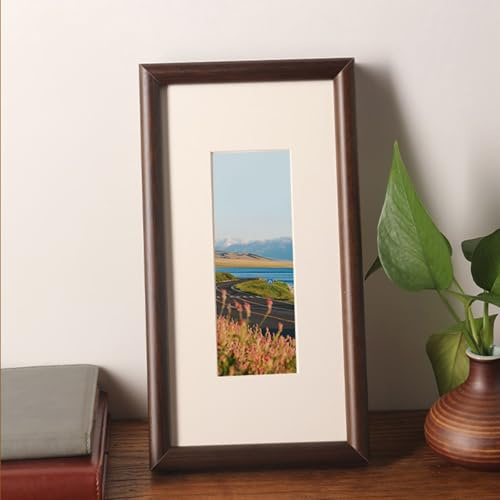 Tolldek Bilderrahmen Walnuss, Fotogröße 15x40 CM Tischplatte & Wand Fotorahmen mit Passepartout Horizontal/Vertikal, Rechteck Kratzfestes Posterrahmen Holz Holzbilderrahmen für Wohnzimmer