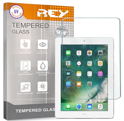 REY Protector de Pantalla para Tablet Apple iPad 2/3/4, Cristal con Doble Protección UV, Vidrio Templado Premium 9H+