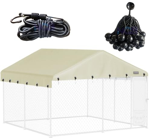 NGB Hundehüttenabdeckung, 3 x 3 m, austauschbare Abdeckung für Hundegehege, mit mehreren elastischen Kugelschnüre, strapazierfähiges 600D-Oxford-Gewebe, wasserdicht, Khaki.