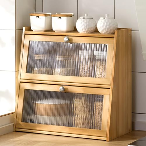 XCLOOZGL Bambus Küche Pantry Cabinet Anrichte Mit Glastüren Schrank Lebensmittel Speisekammer Schrank Storage Organizer Für Küche Wohnzimmer Esszimmer Schlafzimmer,Pine,50 * 28 * 50cm