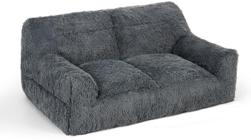 Pamapic Flauschig Sitzsack, Sitzsack Erwachsene mit Füllung, Doppeltes Lounge Sessel, Modernes Ergonomisches BeanBag, Indoor Sitzsäcke Stuhl für Wohnzimmer, Schlafzimmer, Spielzimmer,Grau