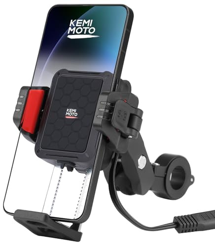 KEMIMOTO Motorrad-Handyhalterung mit 15W kabellosem Ladegerät & 33W PD/USB-C Schnellladeanschluss, Anti-Vibrations-Dämpfer und Diebstahlschutz, 360° Verstellbar für 5,4''-7,2'' Smartphones